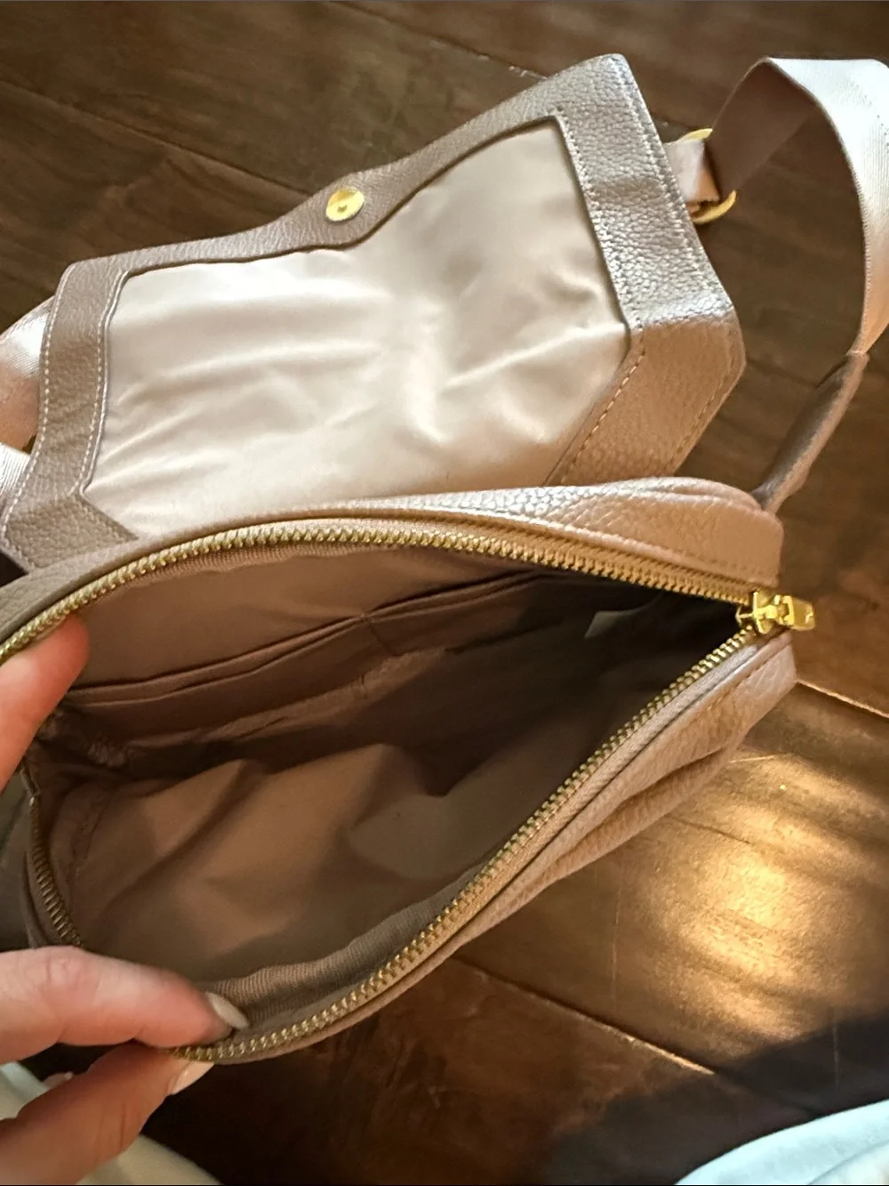 Freshly Picked Taupe Leather Crossbody Belt Bag